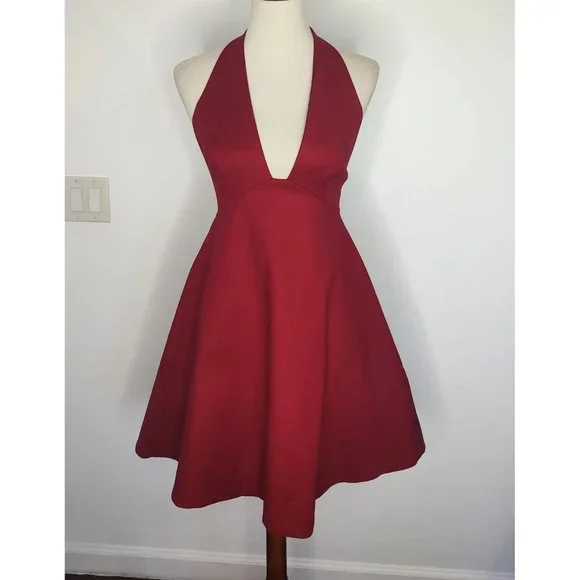 SOLD Halston Heritage Dress sz 4 Plunge Structured Halter Dress Cocktail NEW - Picture 2 of 9